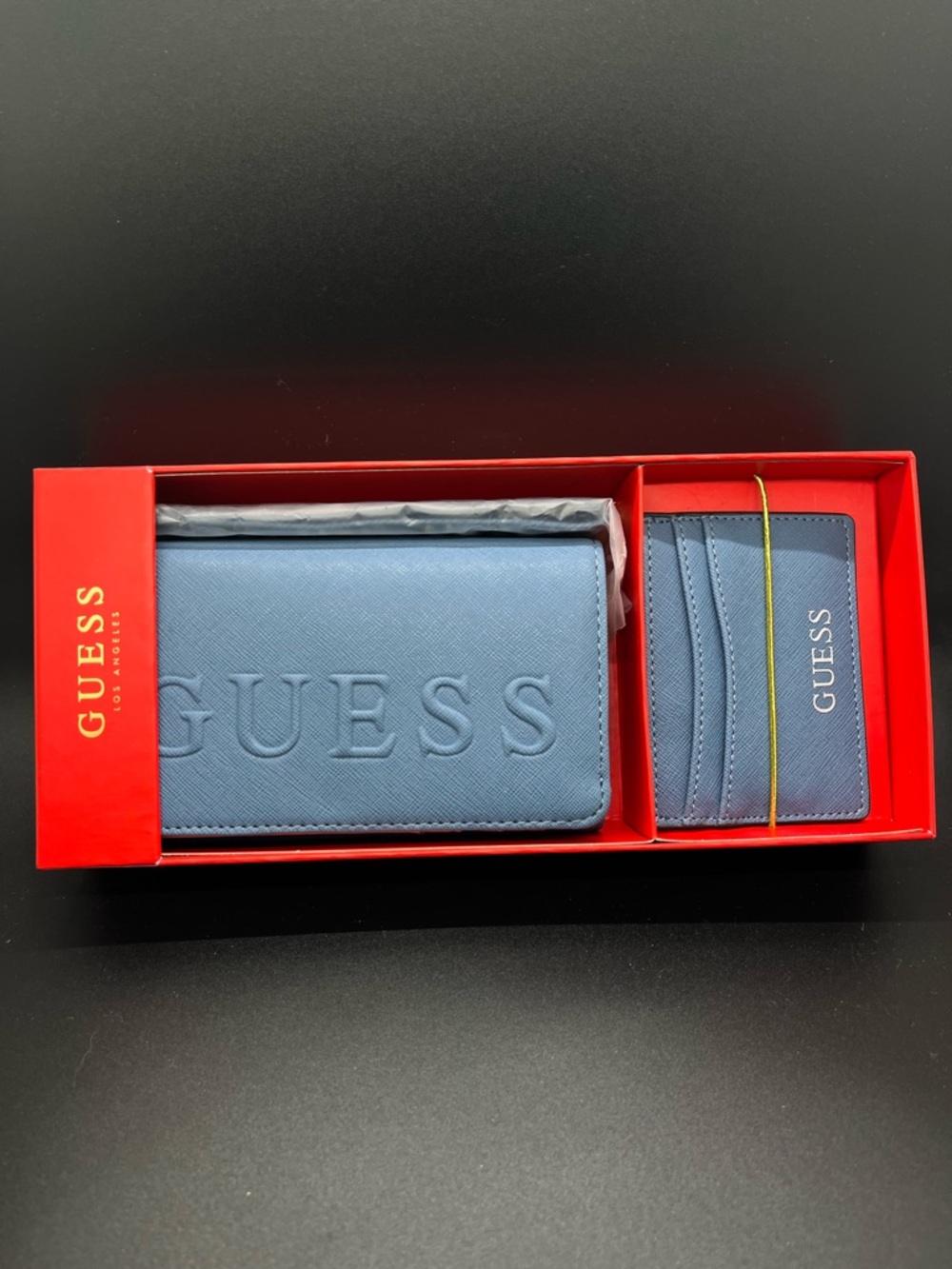 GUESS Blue Saffiano Wallet and Card Case Set